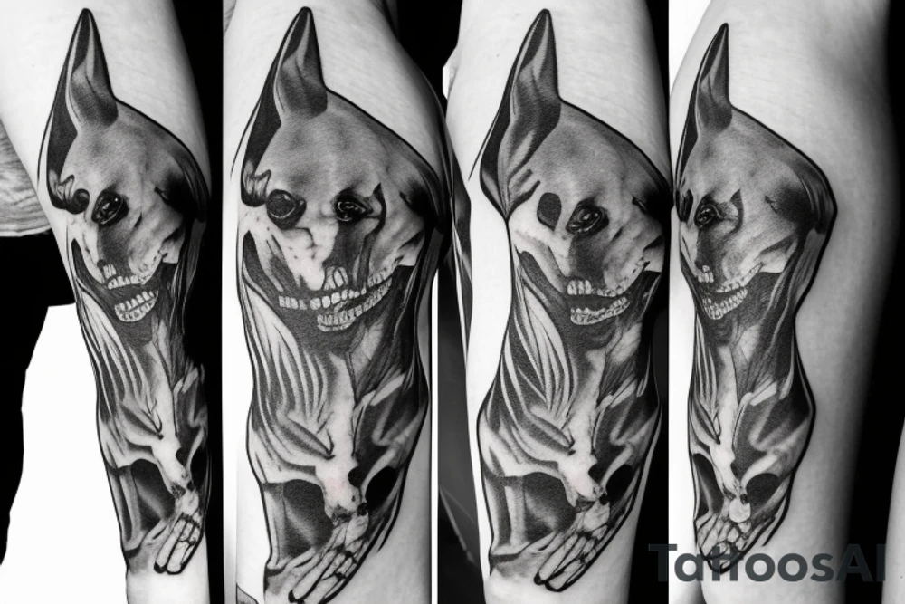 skeleton doberman angry tattoo idea