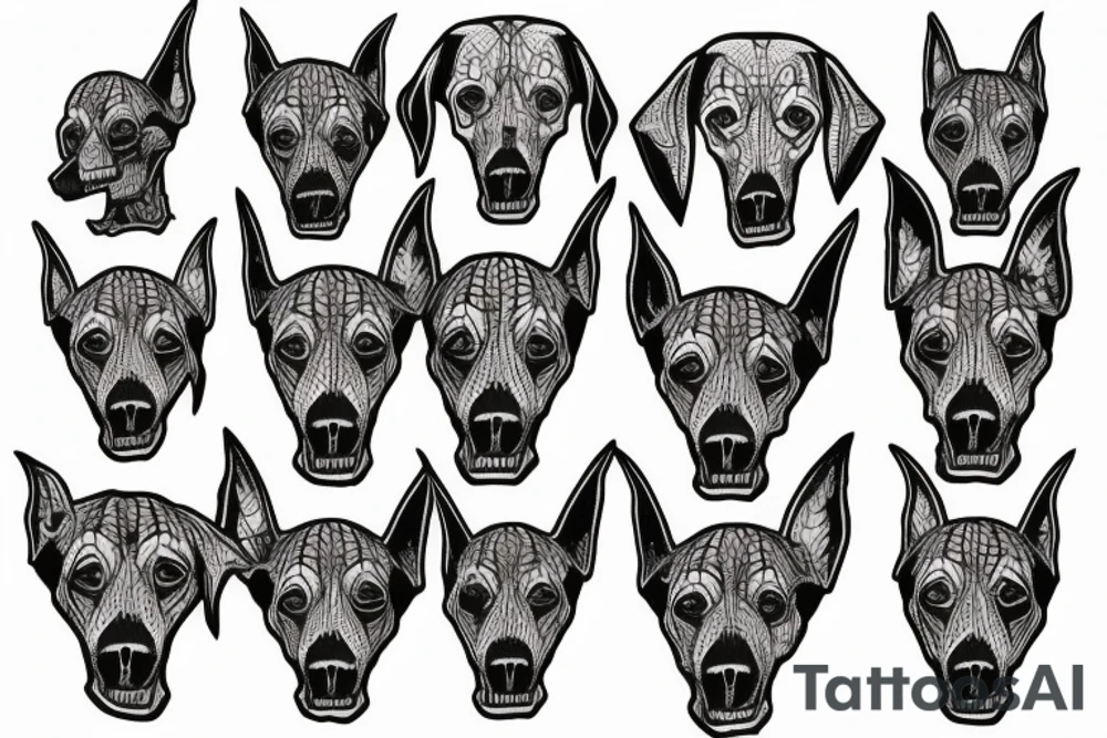 skeleton doberman angry tattoo idea