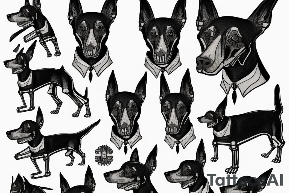 skeleton doberman angry tattoo idea