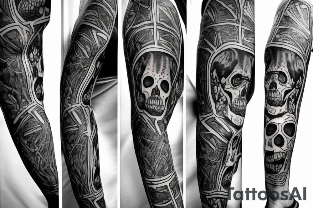 skeleton doberman angry tattoo idea