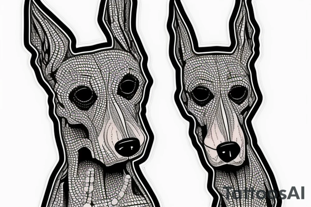 skeleton doberman angry tattoo idea