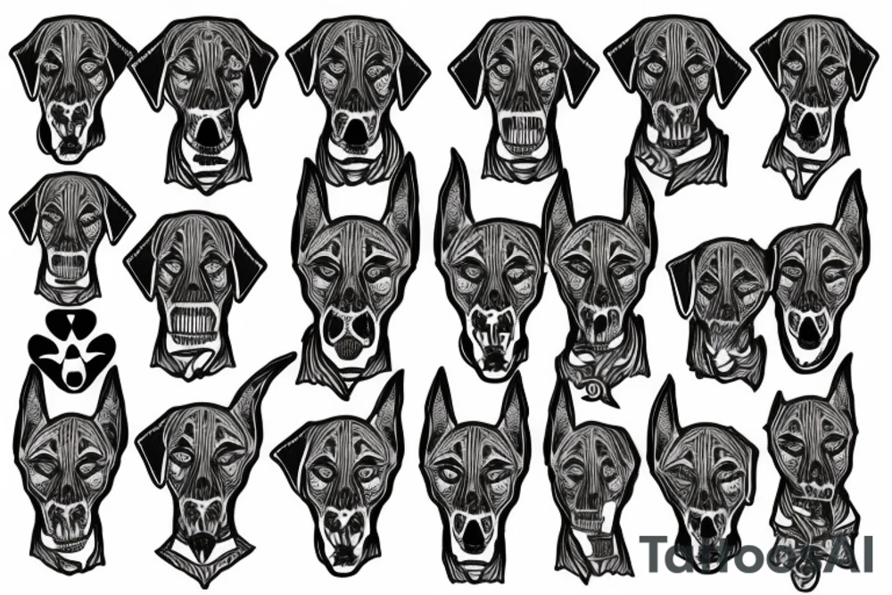 skeleton doberman angry tattoo idea