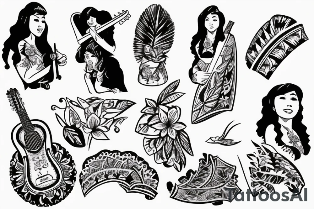 Hawaiian girl playing the balalaika tattoo idea