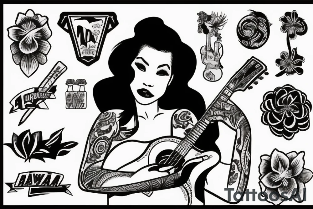 Hawaiian girl playing guitar tattoo idea