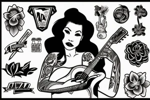 Hawaiian girl playing guitar tattoo idea