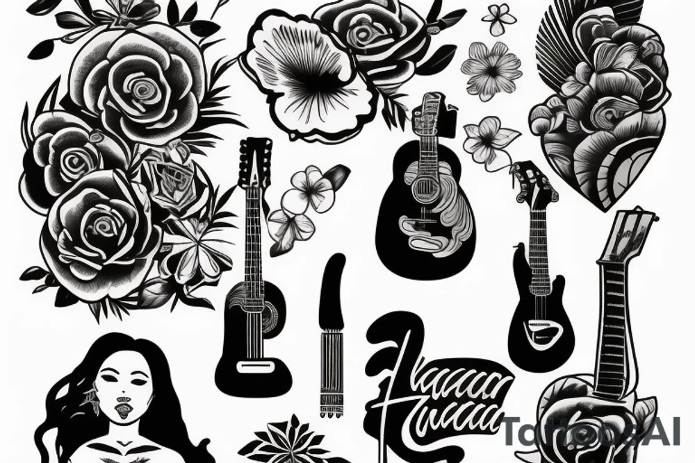 Hawaiian girl playing guitar tattoo idea