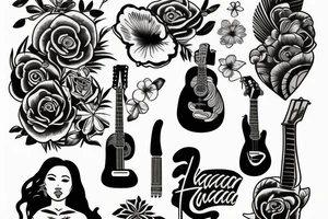 Hawaiian girl playing guitar tattoo idea