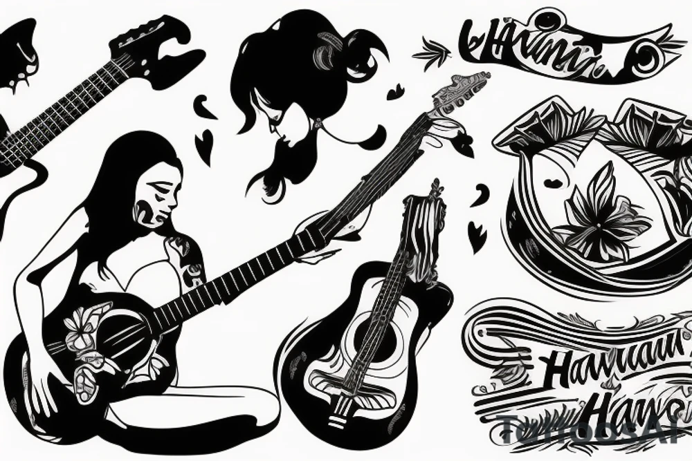 Hawaiian girl playing guitar tattoo idea