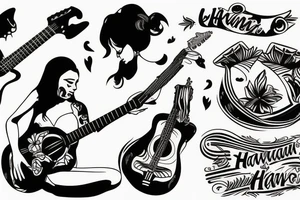 Hawaiian girl playing guitar tattoo idea