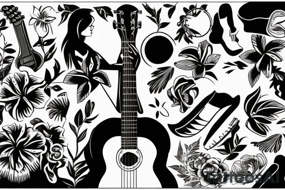 Hawaiian girl playing guitar tattoo idea