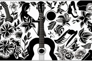 Hawaiian girl playing guitar tattoo idea