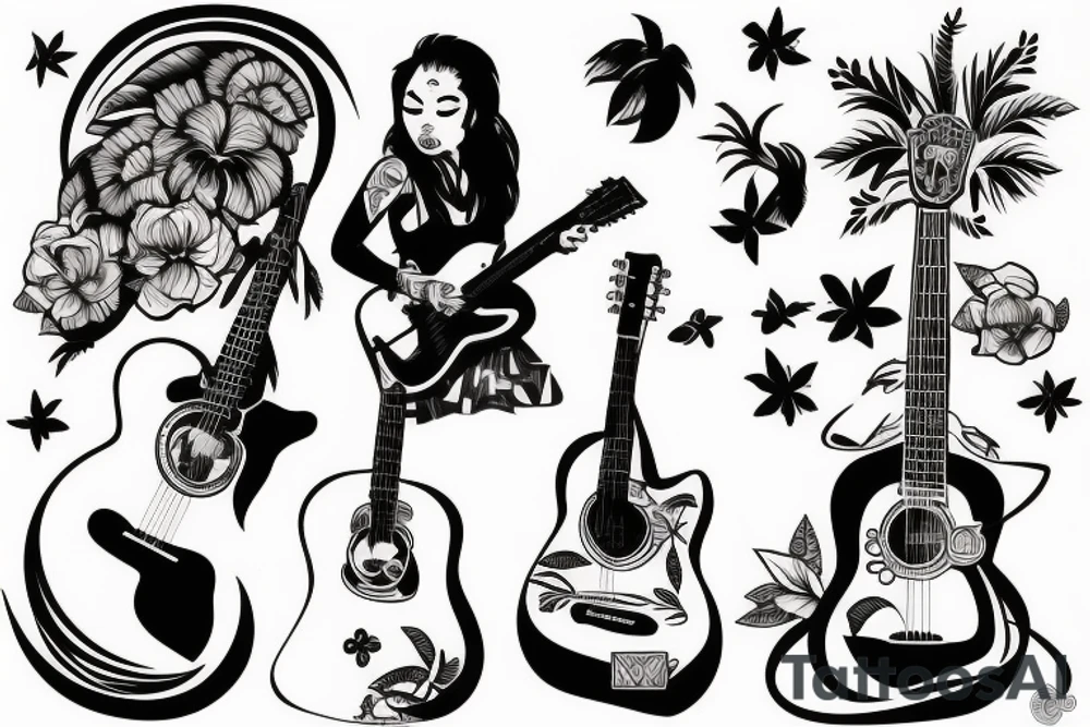 Hawaiian girl playing guitar tattoo idea