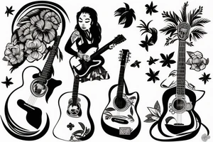 Hawaiian girl playing guitar tattoo idea