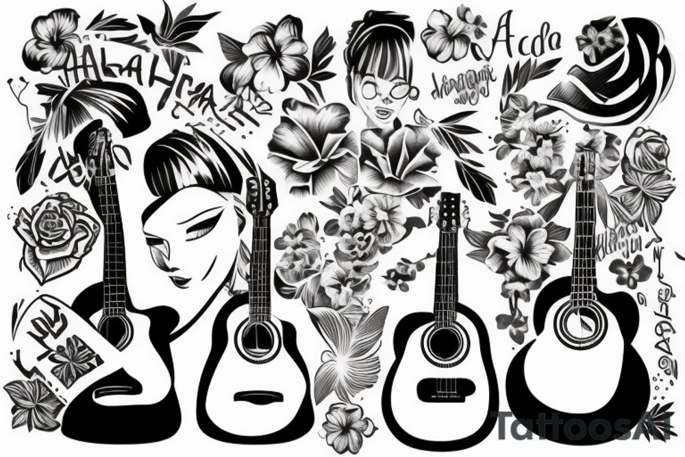 Hawaiian girl playing guitar tattoo idea