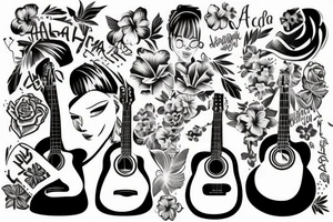 Hawaiian girl playing guitar tattoo idea
