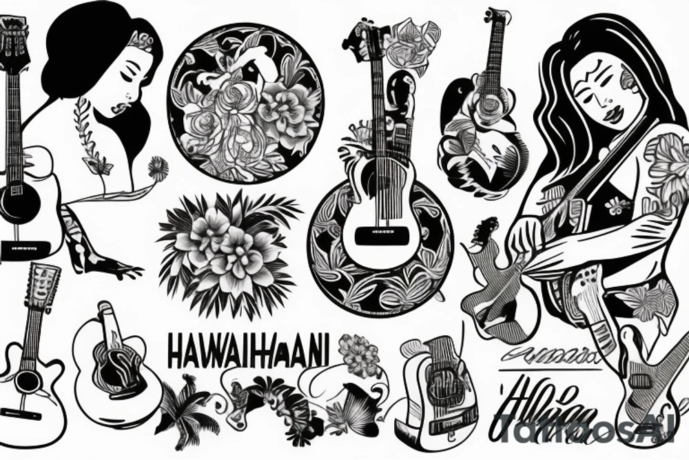Hawaiian girl playing guitar tattoo idea