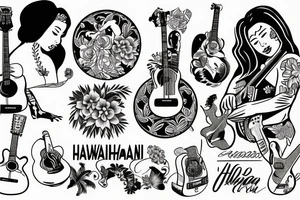Hawaiian girl playing guitar tattoo idea