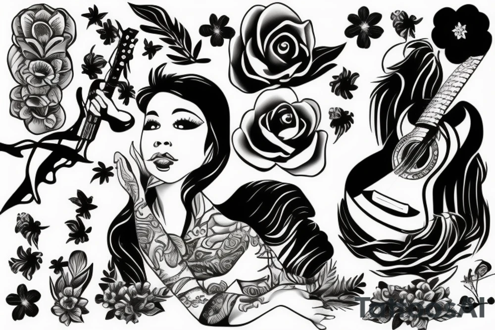Hawaiian girl playing guitar tattoo idea