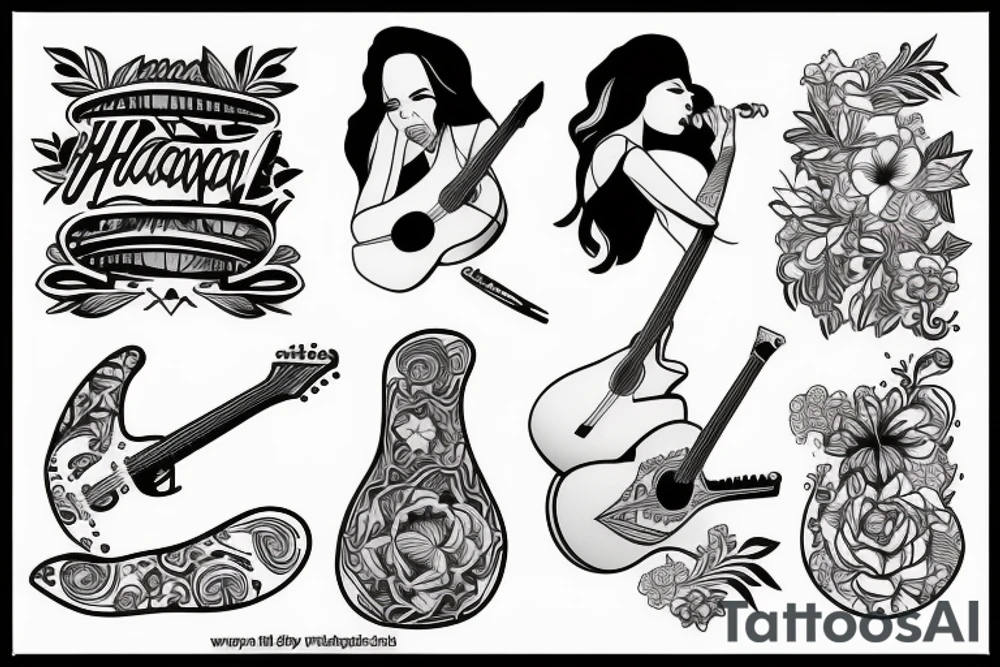 Hawaiian girl playing guitar tattoo idea
