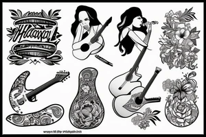 Hawaiian girl playing guitar tattoo idea