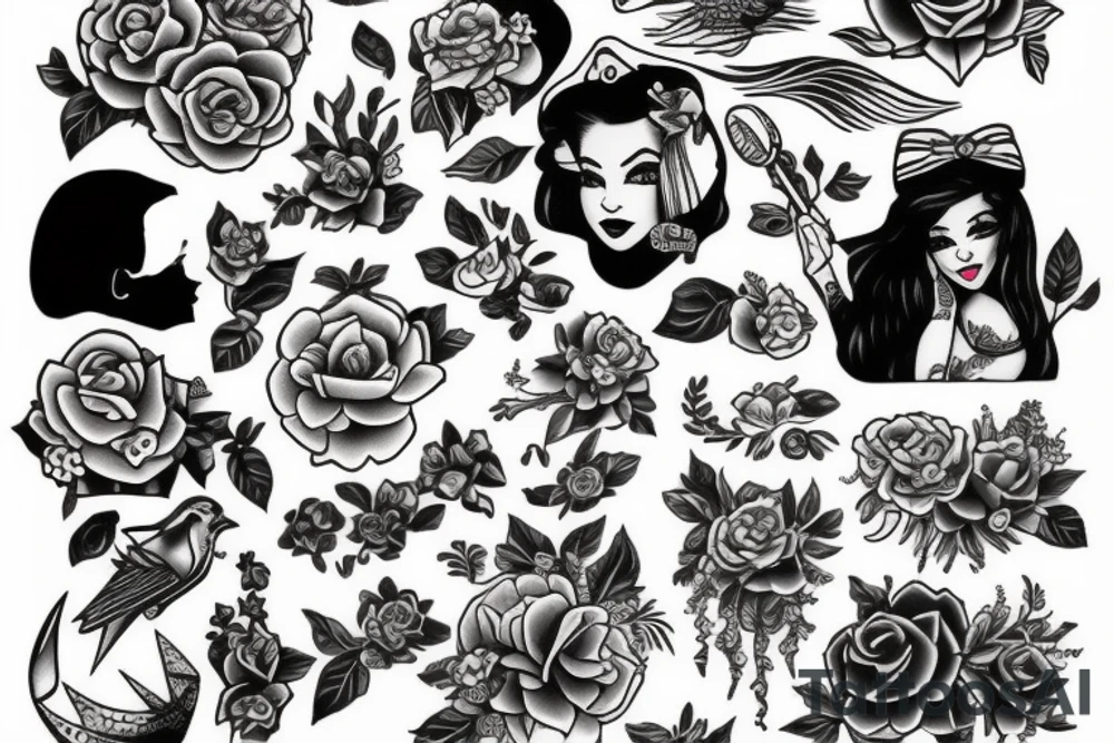 A girl in the style of Sailor jerry tattoo idea