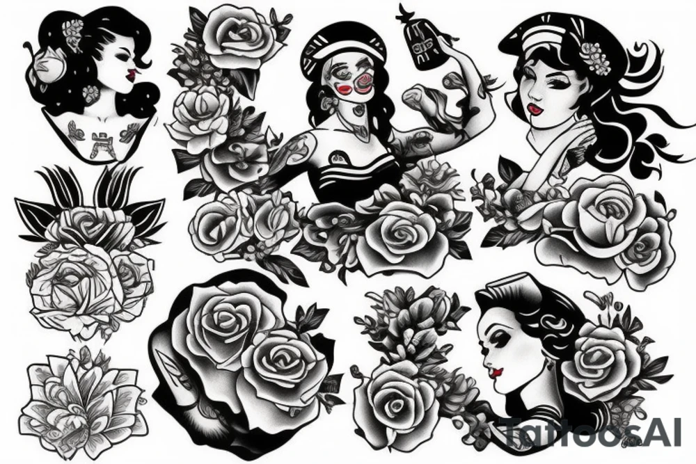 A girl in the style of Sailor jerry tattoo idea
