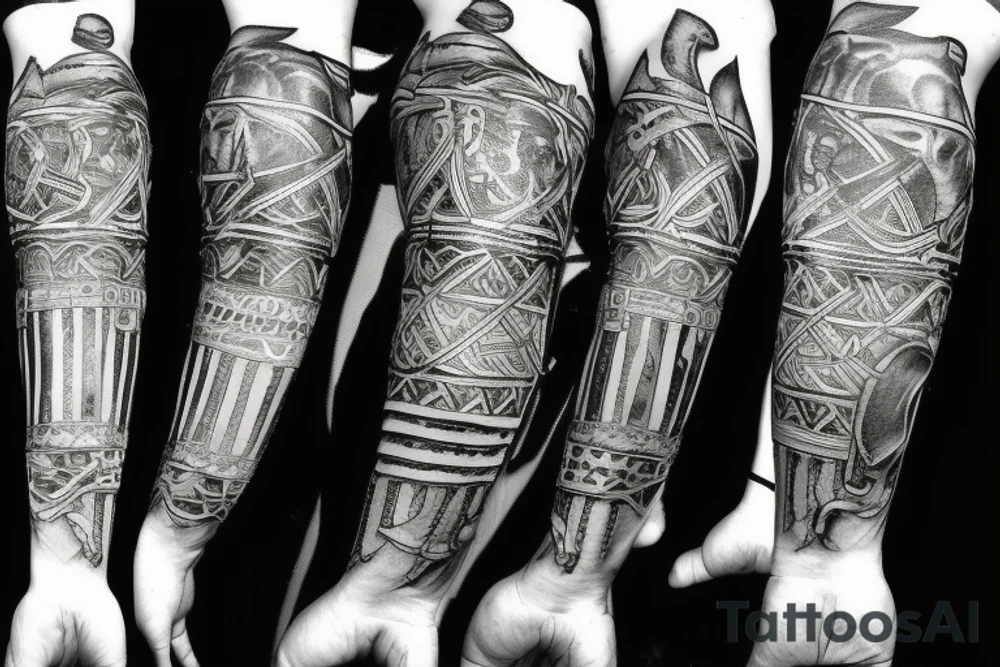 Nordic sword with Viking ruins tattoo idea