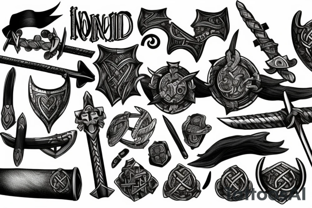 Nordic sword with Viking ruins tattoo idea