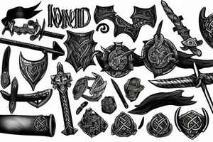 Nordic sword with Viking ruins tattoo idea