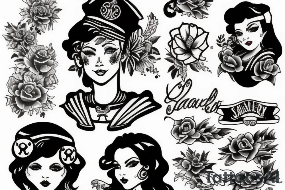 A girl in the style of Sailor jerry tattoo idea