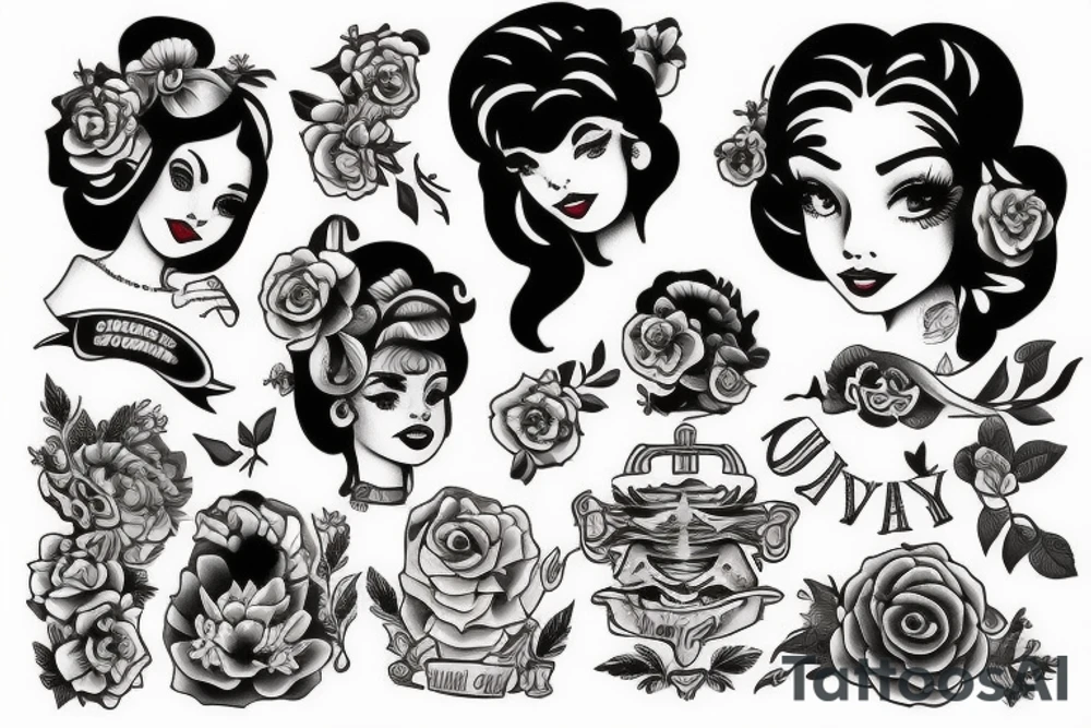 A girl in the style of Sailor jerry tattoo idea