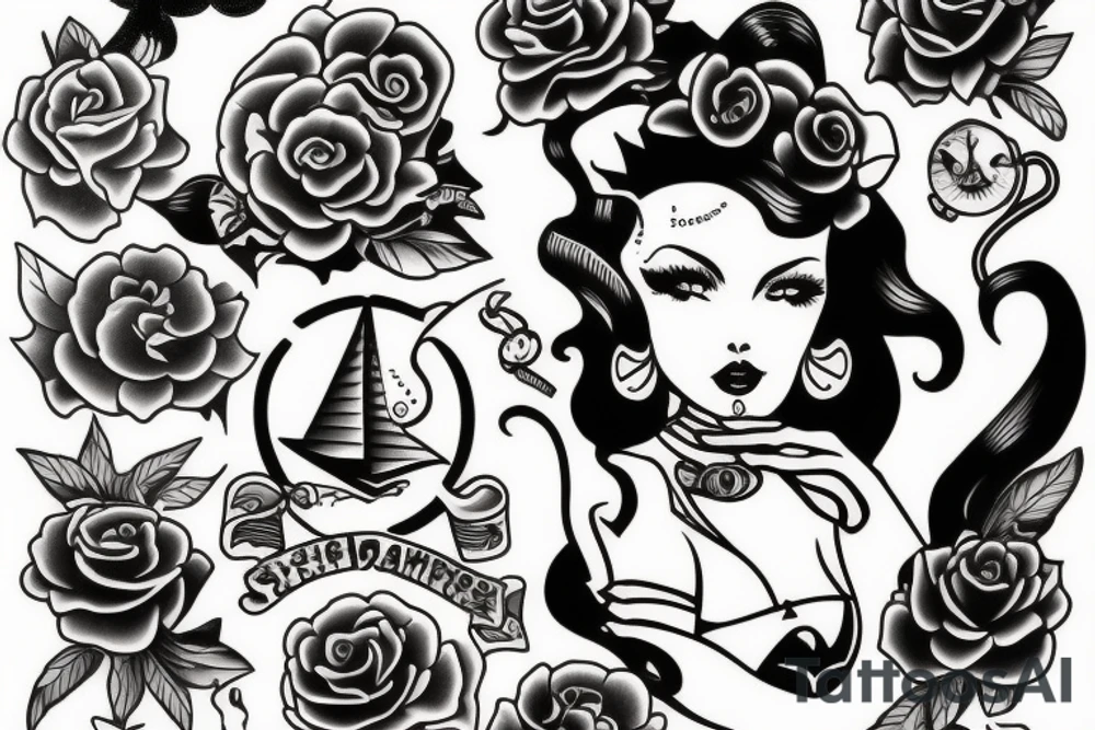 A girl in the style of Sailor jerry tattoo idea