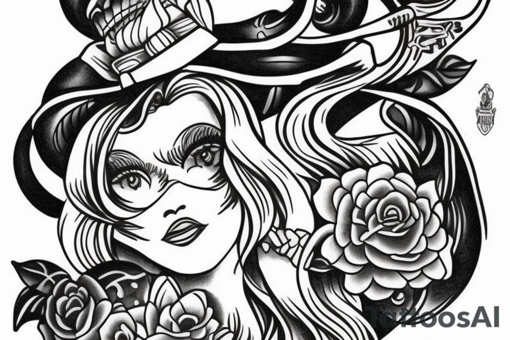 A girl in the style of Sailor jerry tattoo idea