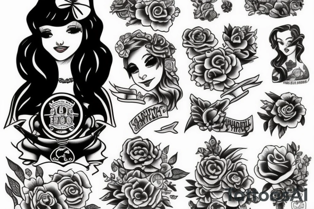 A girl in the style of Sailor jerry tattoo idea