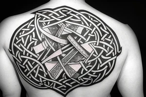 Nordic sword with Viking ruins tattoo idea