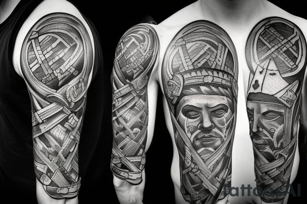 Nordic sword with Viking ruins tattoo idea