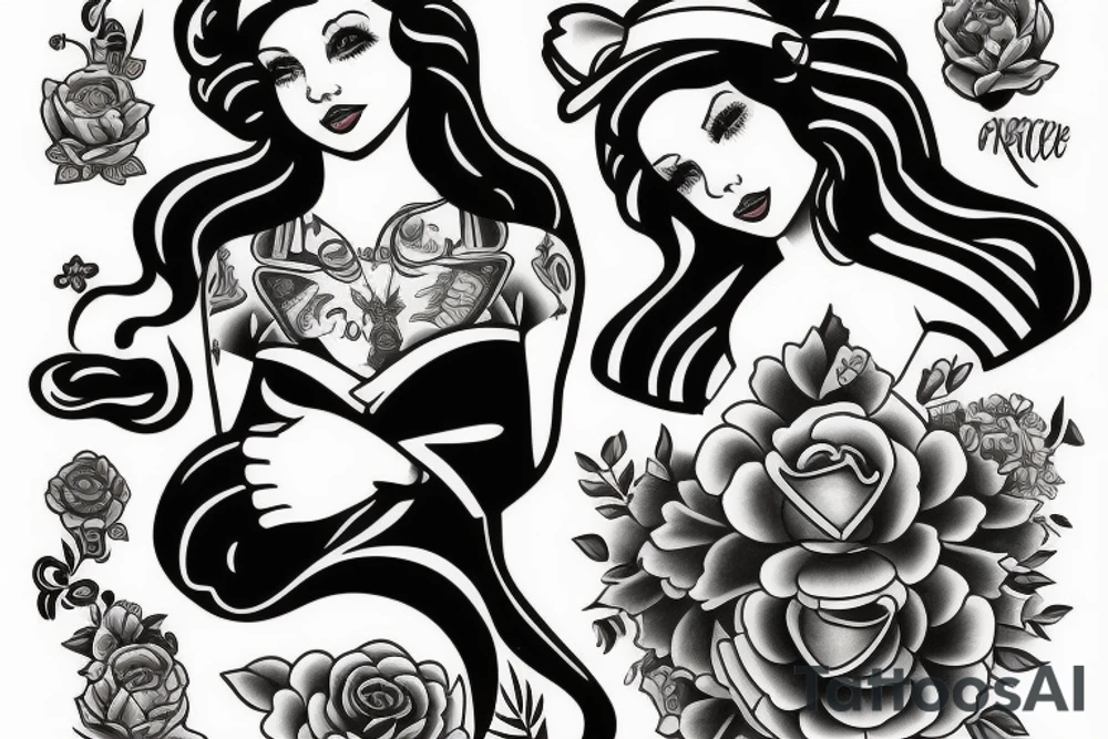 A girl in the style of Sailor jerry tattoo idea