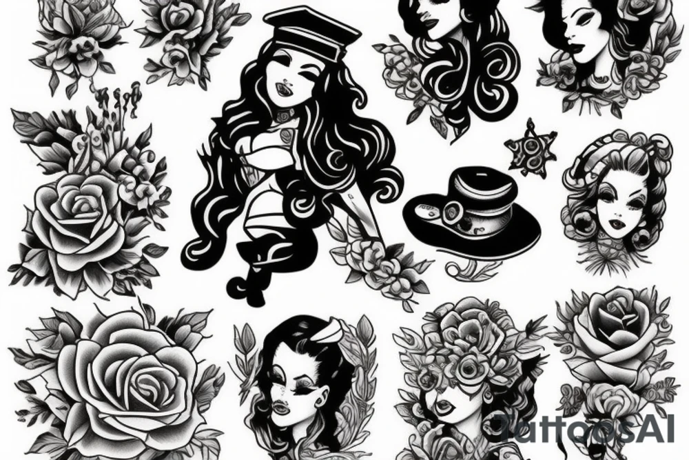 A girl in the style of Sailor jerry tattoo idea