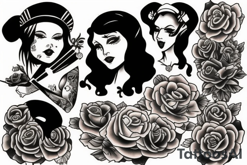 A girl in the style of Sailor jerry tattoo idea