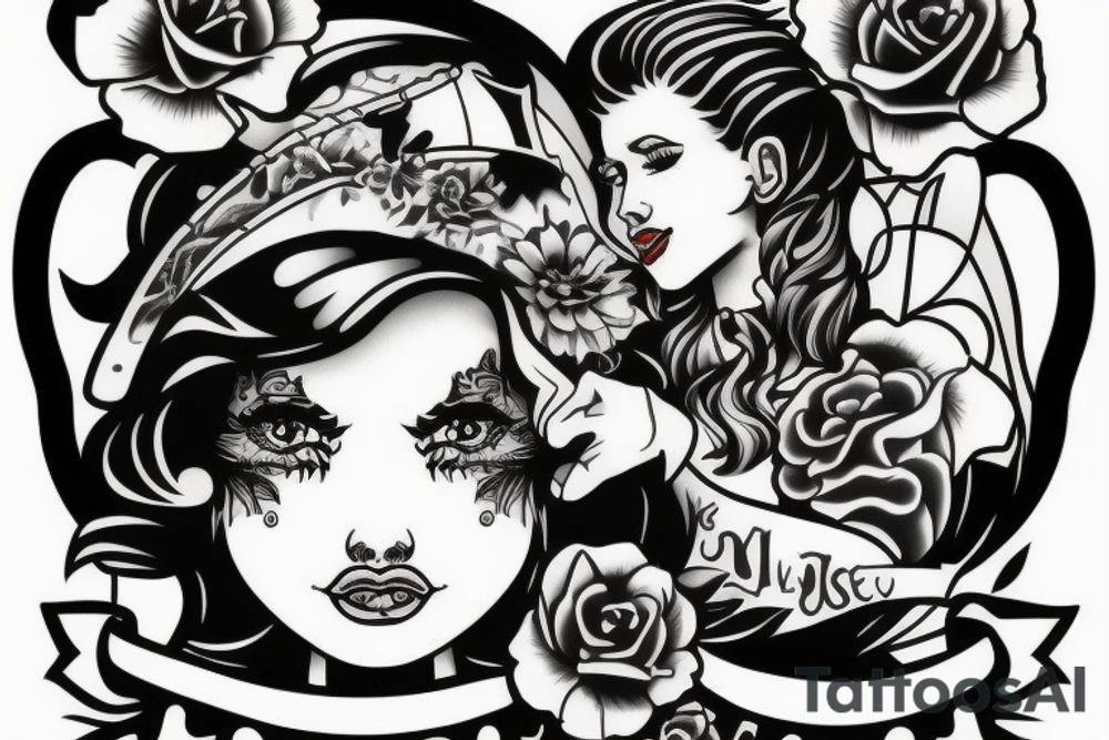 A girl in the style of Sailor jerry tattoo idea