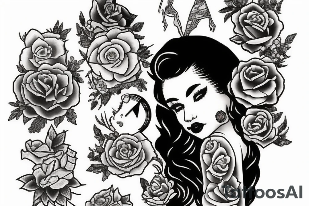 A girl in the style of Sailor jerry tattoo idea