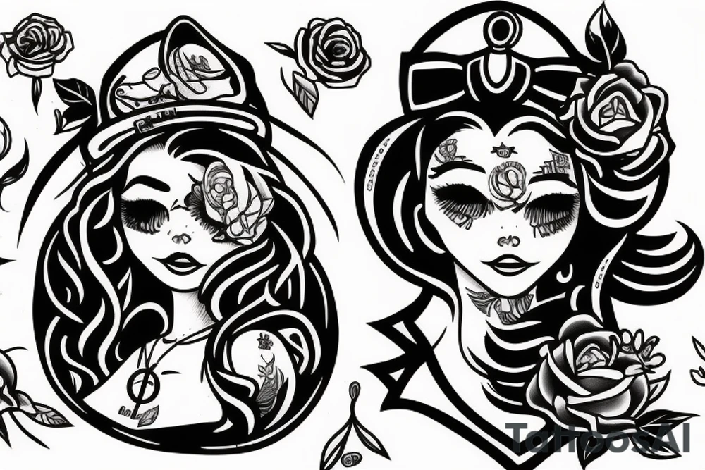 A girl in the style of Sailor jerry tattoo idea