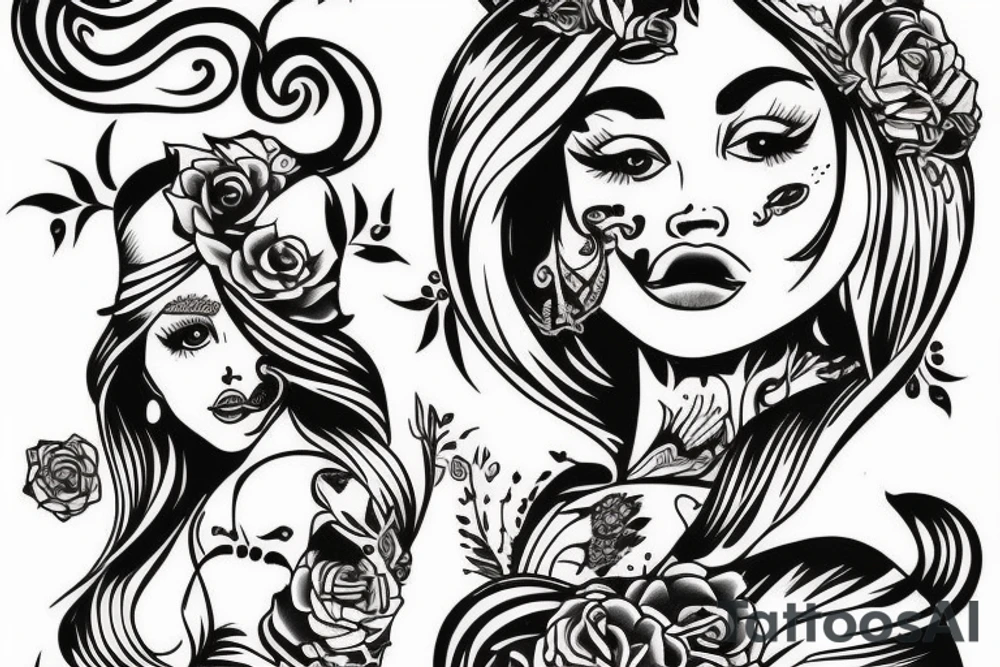A girl in the style of Sailor jerry tattoo idea