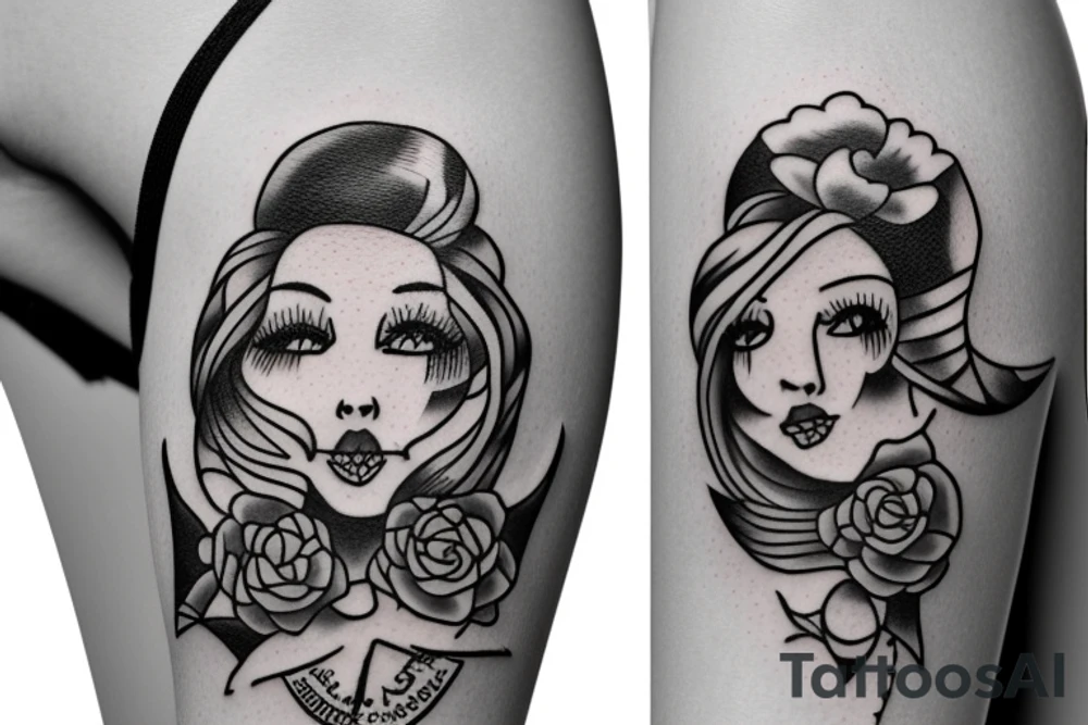 A girl in the style of Sailor jerry tattoo idea