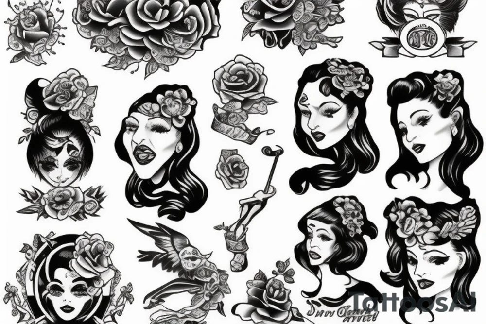A girl in the style of Sailor jerry tattoo idea