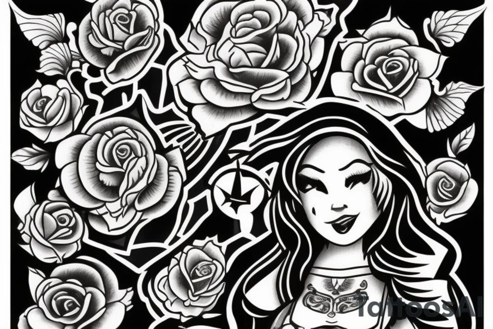 A girl in the style of Sailor jerry tattoo idea
