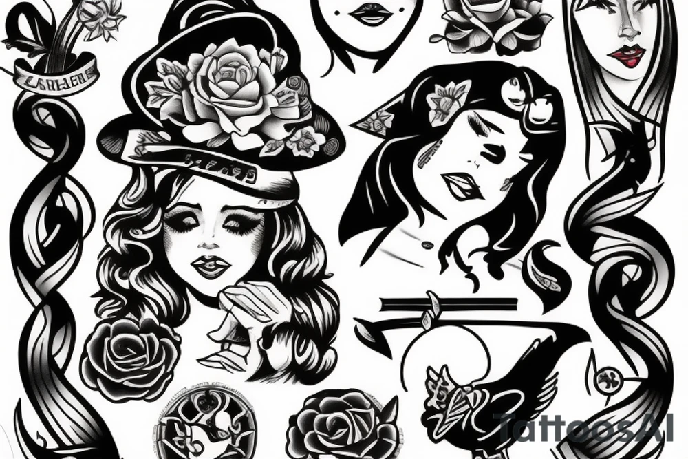 A girl in the style of Sailor jerry tattoo idea