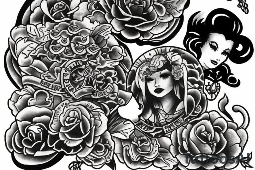 A girl in the style of Sailor jerry tattoo idea