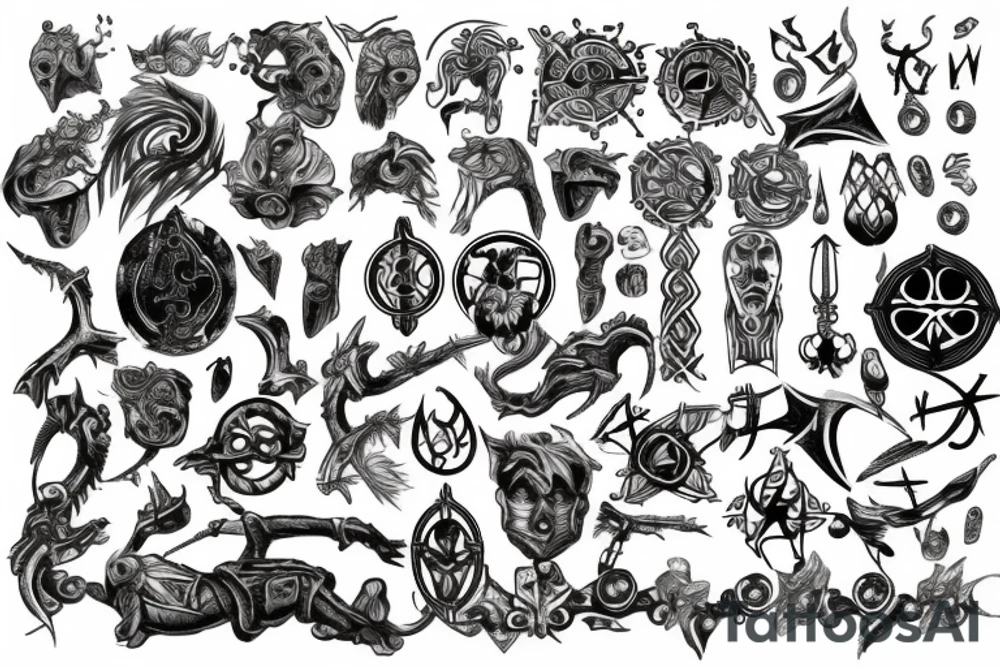 Broken Sword with Viking symbols tattoo idea