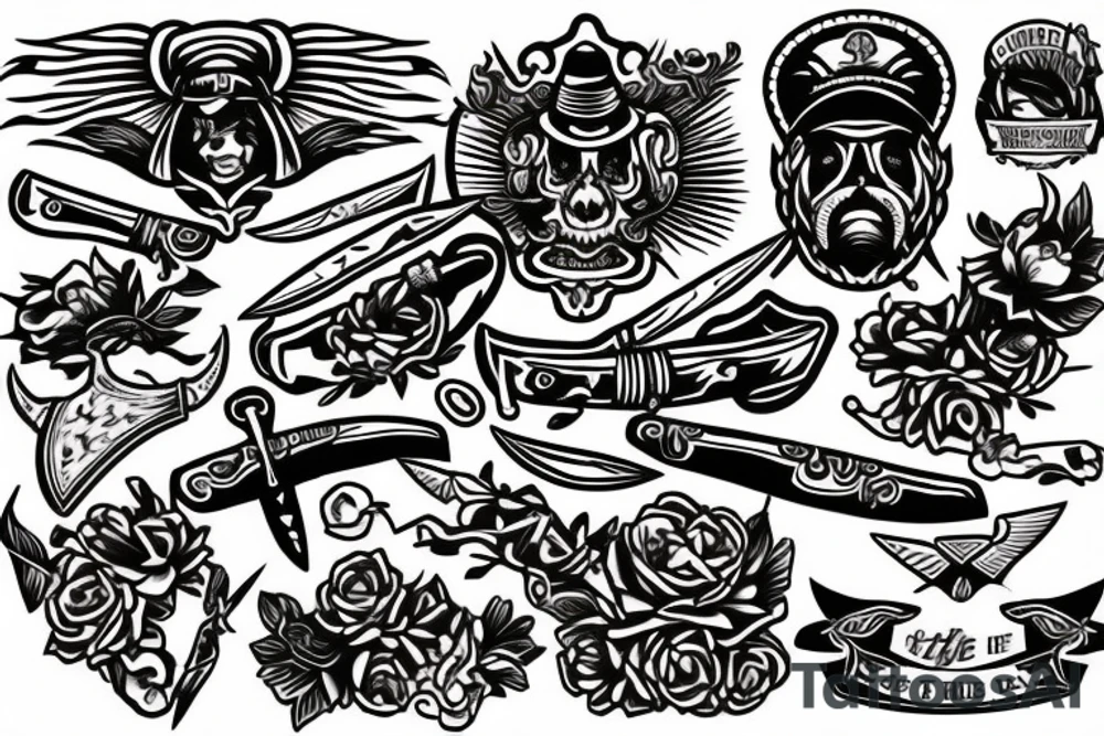 Knife in the style of Sailor jerry tattoo idea